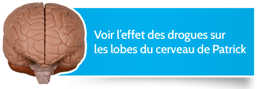 Voir l'effet des drogues sur les lobes du cerveau de Patrick